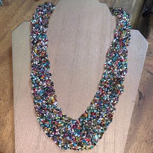 Rainbow colorful glass braided beaded necklace
